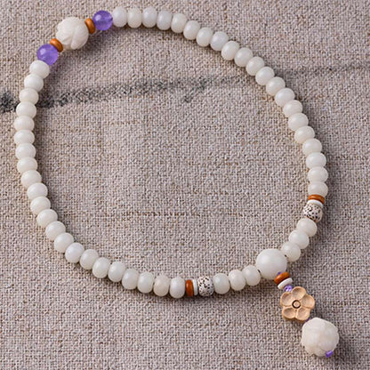 Mythstone Tibetan White Jade Bodhi Lotus Blessing Bracelet