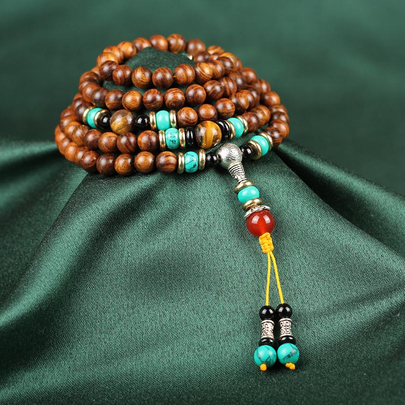 Mythstone 108 Beads Rosewood Tiger Eye Mala Healing Bracelet