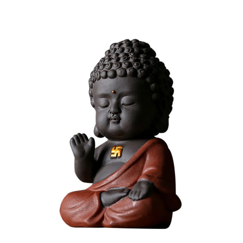 Mythstone Small Buddha Serenity Purple Clay Home Desk Decoration