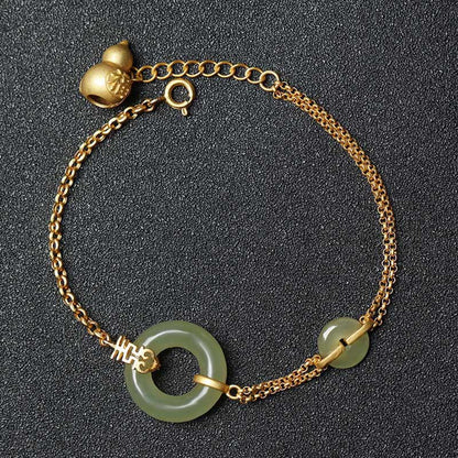 Mythstone Round Jade Peace Buckle Gourd Fu Character Auspicious Prosperity Chain Bracelet