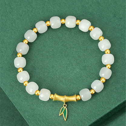 Mythstone 925 Sterling Silver Hetian White Jade Bamboo Luck Bracelet