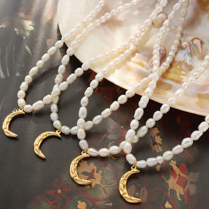 Mythstone Pearl Crescent Moon Calm Necklace Pendant