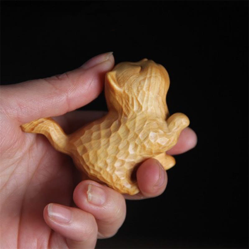 Mythstone Mini Thuja Sutchuenensis Boxwood Cute Cat Kitten Carved Prosperity Decoration