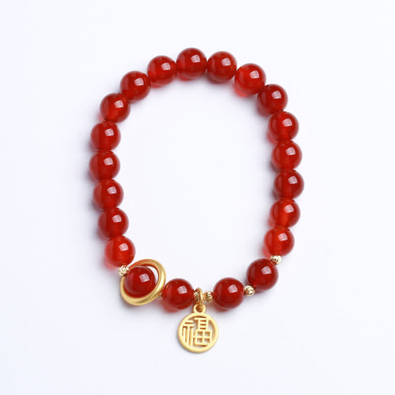 Pulsera de confianza con letras de bendición de ágata roja natural Mythstone