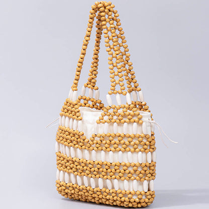 Mythstone Hand-woven Round Wooden Beads Handbag