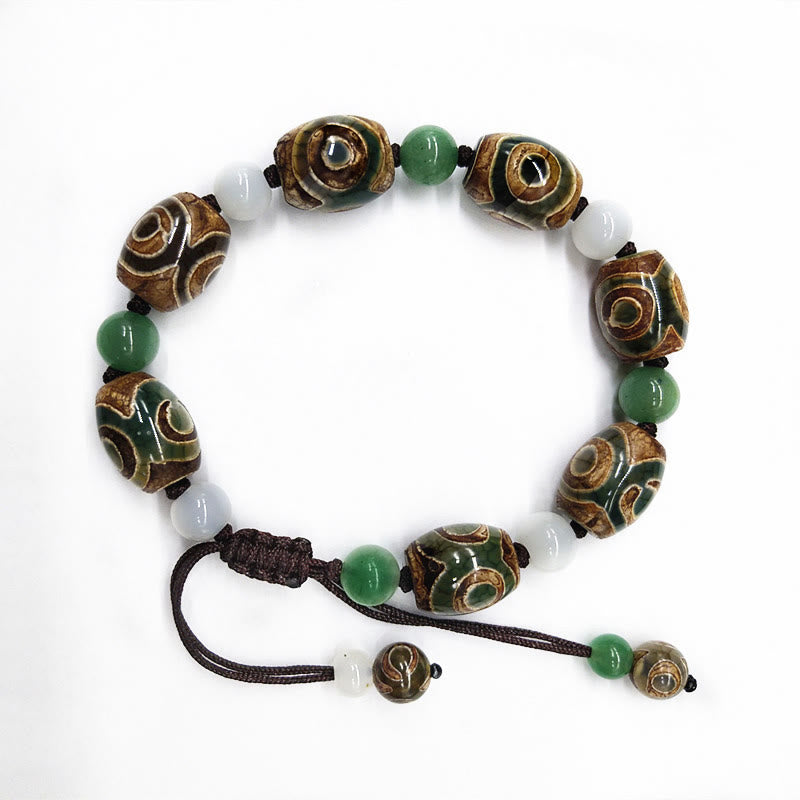 Pulsera trenzada de protección de la suerte con cuentas Dzi tibetanas de tres ojos Mythstone