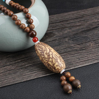 Mythstone Tibetan Wenge Wood Bodhi Seed Agate Balance Peace Necklace Pendant