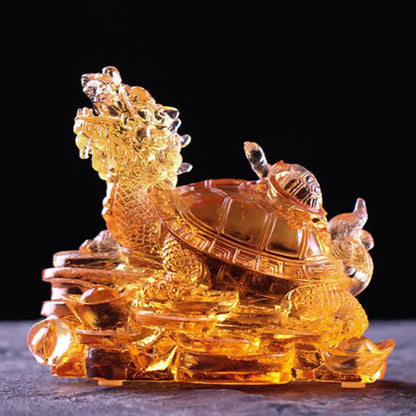 Mythstone Feng Shui Dragon Turtle Coins Handmade Liuli Crystal Luck Art Piece Home Office Decoration