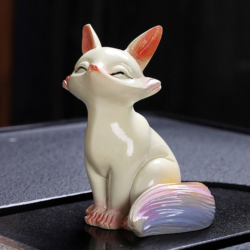 Mythstone Color Changing Small Cute Fox Tea Pet Resin Home Figurine Decoration