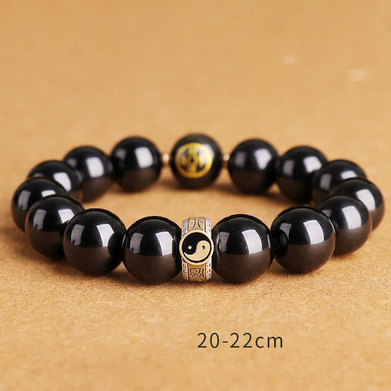 Mythstone 925 Sterling Silver Black Obsidian Gold Sheen Obsidian Silver Sheen Obsidian Yin Yang Protection Bracelet