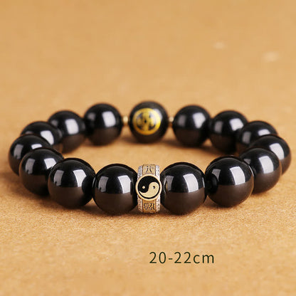 Mythstone 925 Sterling Silver Black Obsidian Gold Sheen Obsidian Silver Sheen Obsidian Yin Yang Protection Bracelet