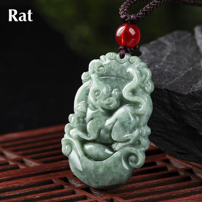 Colgante de jade natural Mythstone con el signo del zodíaco chino de la prosperidad de 12 caracteres