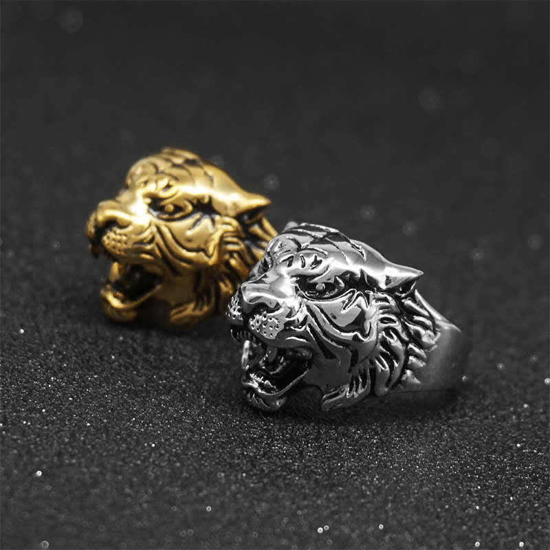 Mythstone Men's Animal Tiger Head Titanium Steel Balance Calm Punk Rock Biker Ring