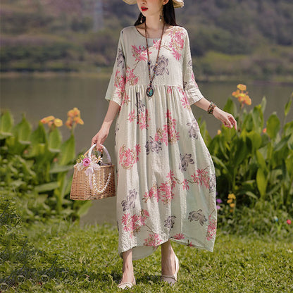 Mythstone Flowers Print Midi Dress Tunic Dress With Pockets