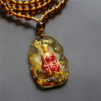 Collar con colgante de amuleto de compasión de cristal de Buda Liuli de Mythstone Ksitigarbha 