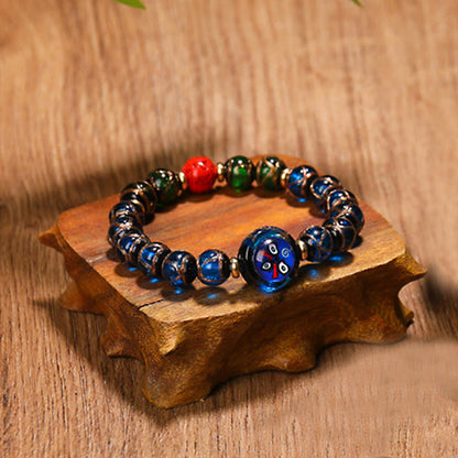 Pulsera de protección del zodíaco chino con cuentas de vidrio de Liuli Thangka tibetano de los cinco dioses de la riqueza