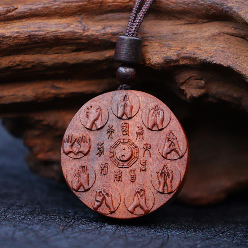 Mythstone Lightning Struck Jujube Wood Yin Yang Bagua Mountain Ghosts Spend Money Protection Necklace Pendant