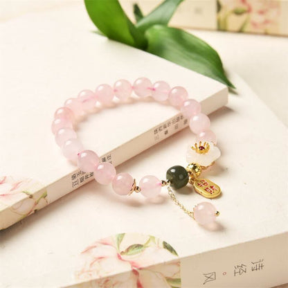 Pulsera de amor cálido con flor de jade de cristal rosa natural Mythstone 