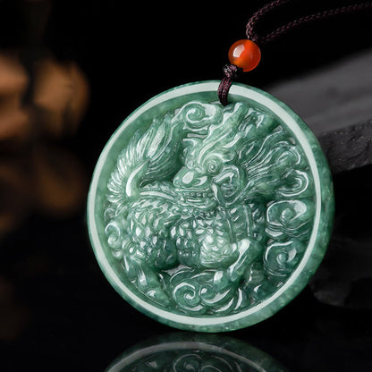 Mythstone Natural Jade Kirin Abundance String Necklace Pendant