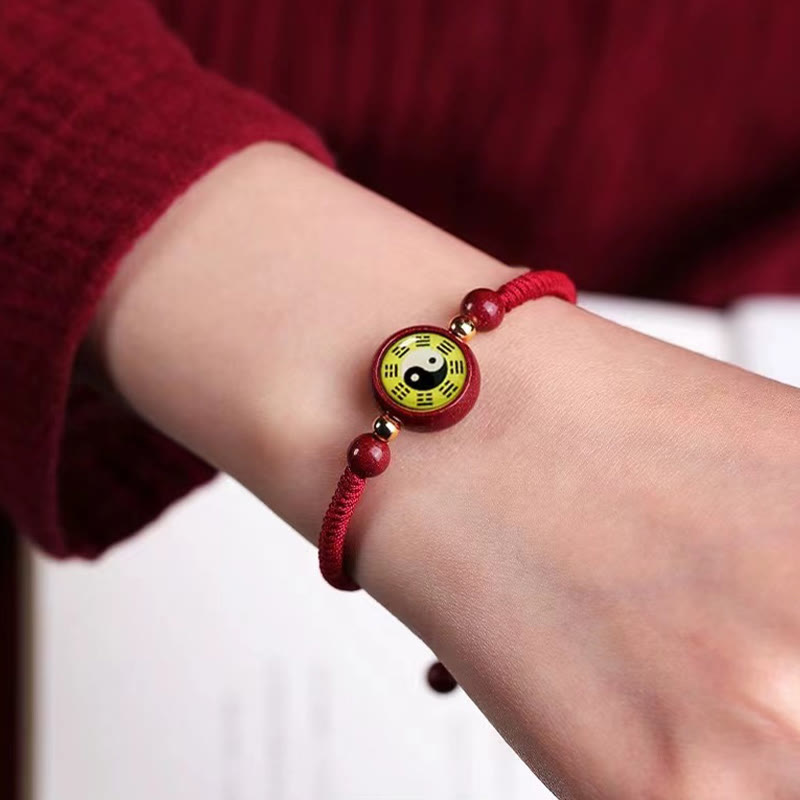 Mythstone Lucky Cinnabar Red String Yin Yang Symbol Bagua Blessing Bracelet