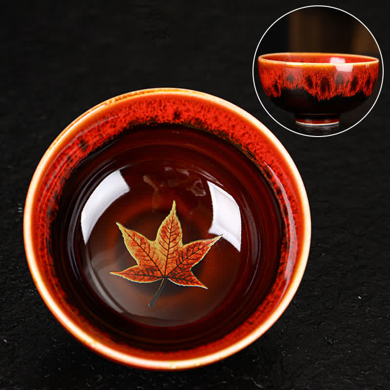 Mythstone Maple Leaf Colorful Ceramic Teacup Home Tea Cups