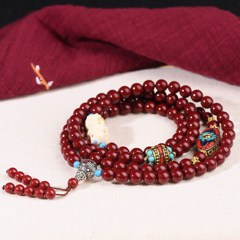 Mythstone Cinnabar Bodhisattva Tara Symbol Calm Bracelet Mala