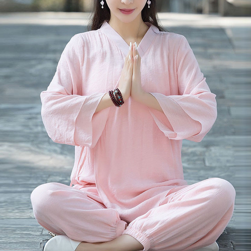 Conjunto de ropa de algodón y lino para yoga Mythstone, uniforme para práctica de meditación y zen para mujer