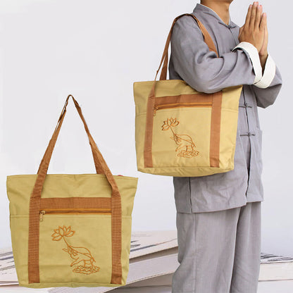 Mythstone Spiritual Mind Practice Lotus Embroidery Pattern Canvas Shoulder Bag Tote Bag