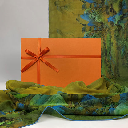 Mythstone A Panorama of Rivers and Mountains 100% Mulberry Silk Scarf Premium Grade 6A Silk Shawl