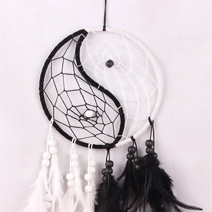 Mythstone Yin Yang  Dream Catcher Circular Net with Feathers Balance Decoration