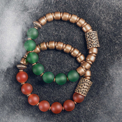 Mythstone Tibetan Red Agate Green Agate Copper Confidence Fortune Bracelet