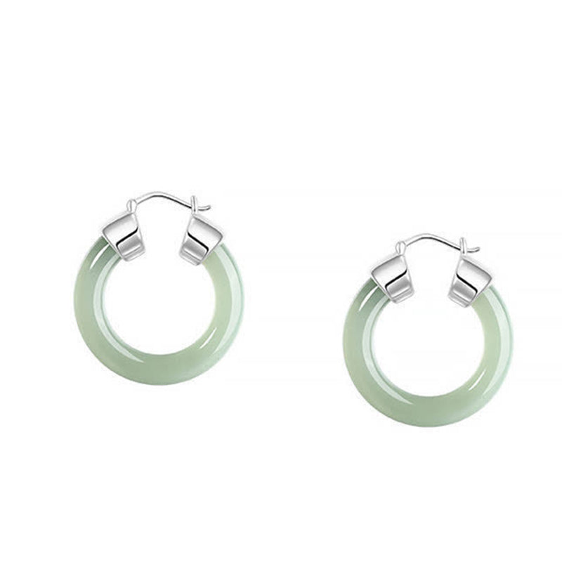 Mythstone Round Jade White Jade Prosperity Earrings