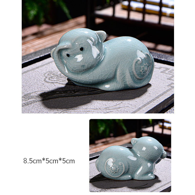 Mythstone Chinese Zodiac Wealth Ceramic Tea Pet Home Figurine Decoration