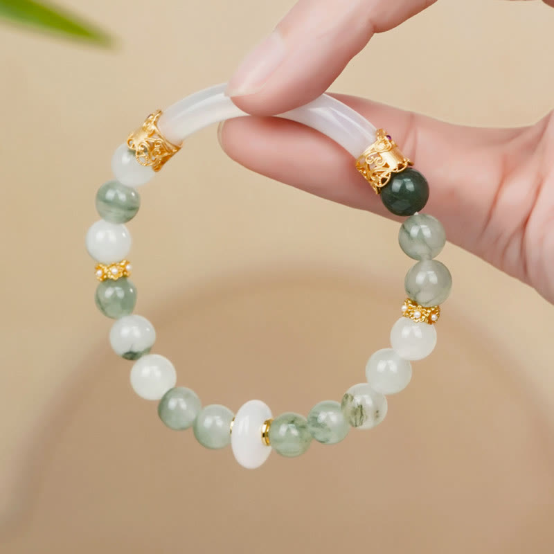 Pulsera de la suerte de calcedonia y jade Tianshan natural Mythstone