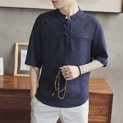 Mythstone Casual Half Sleeve Shirt Cotton Linen Men Clothing