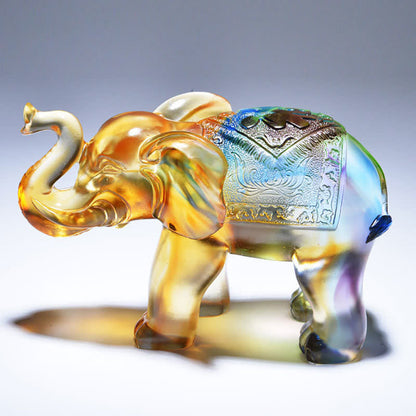 Mythstone Handmade Liuli Crystal Elephant Art Piece Wisdom Wealth Home Decoration