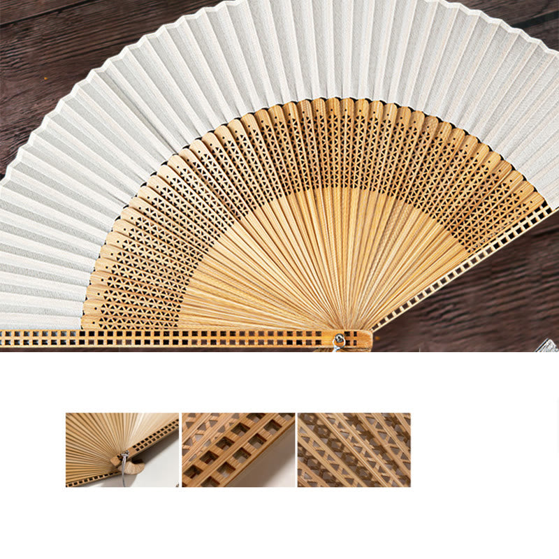 Mythstone Vintage Handheld Folding Fan With Bamboo Frames