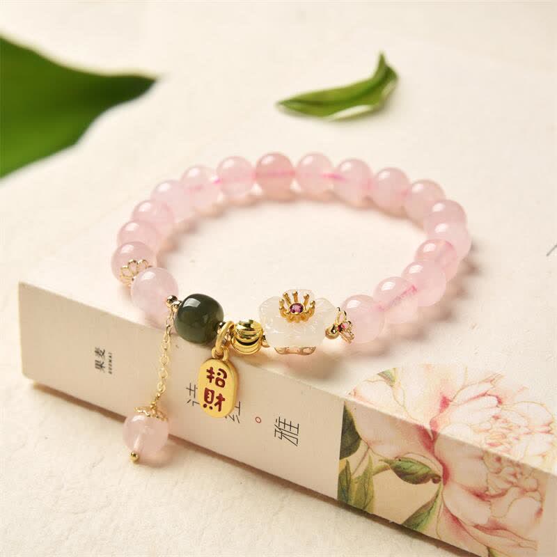 Pulsera de amor cálido con flor de jade de cristal rosa natural Mythstone 