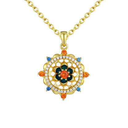 Mythstone 925 Sterling Silver Lotus Flower Colorful Zircon New Beginning Necklace Pendant