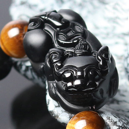 Mythstone FengShui PiXiu Rainbow Obsidian Tiger Eye Wealth Bracelet