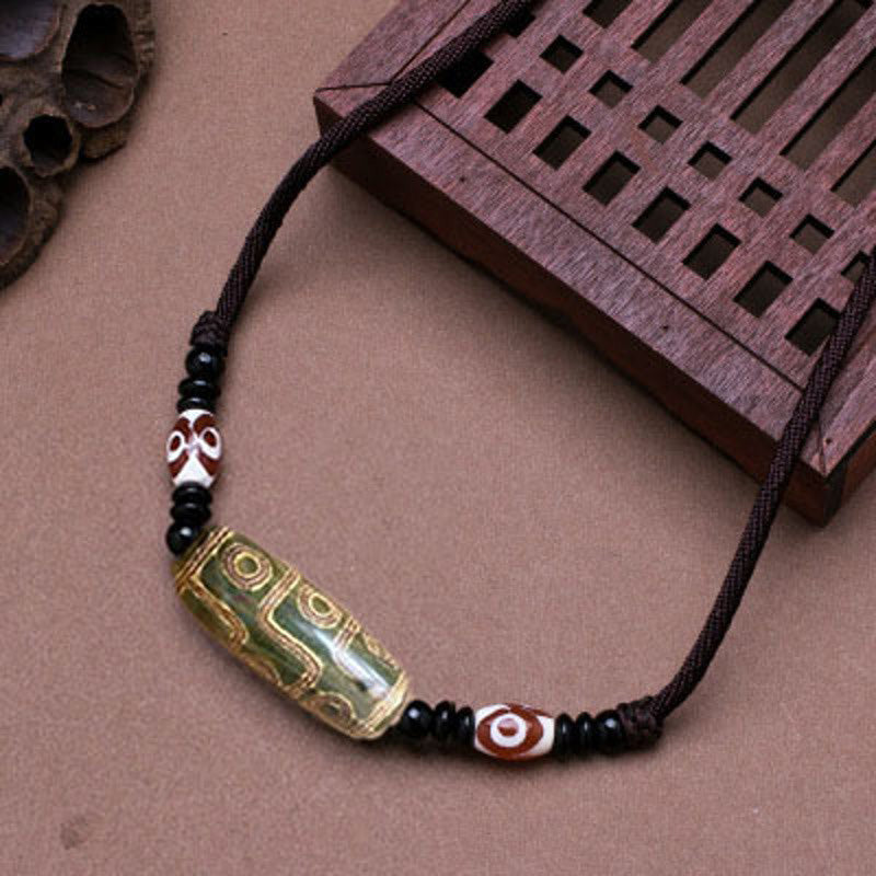 Mythstone Tibetan Nine-Eye Dzi Bead Protection String Necklace