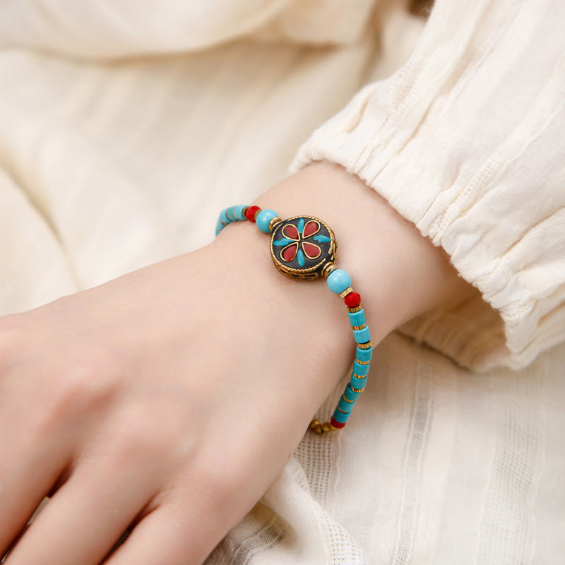 Mythstone Tibetan Turquoise Om Mani Padme Hum Protection Strength Bracelet