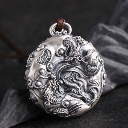 Mythstone 999 Sterling Silver Nine Dragons Playing With A Pearl Luck Protection Necklace Pendant