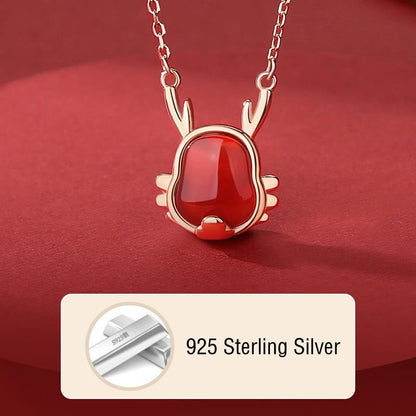 Mythstone 925 Sterling Silver Year of the Dragon Natural Red Agate Dragon Attract Fortune Fu Character Strength Bracelet Necklace Pendant Earrings