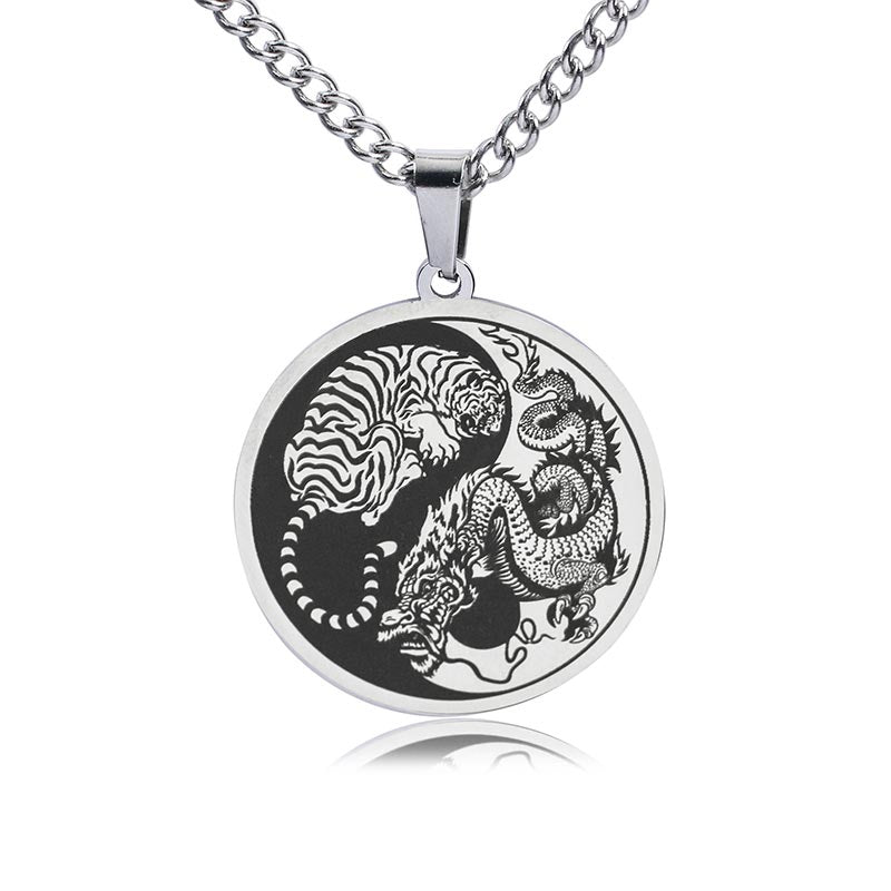 Mythstone Tiger Dragon Titanium Steel Chain Necklace Harmony Pendant