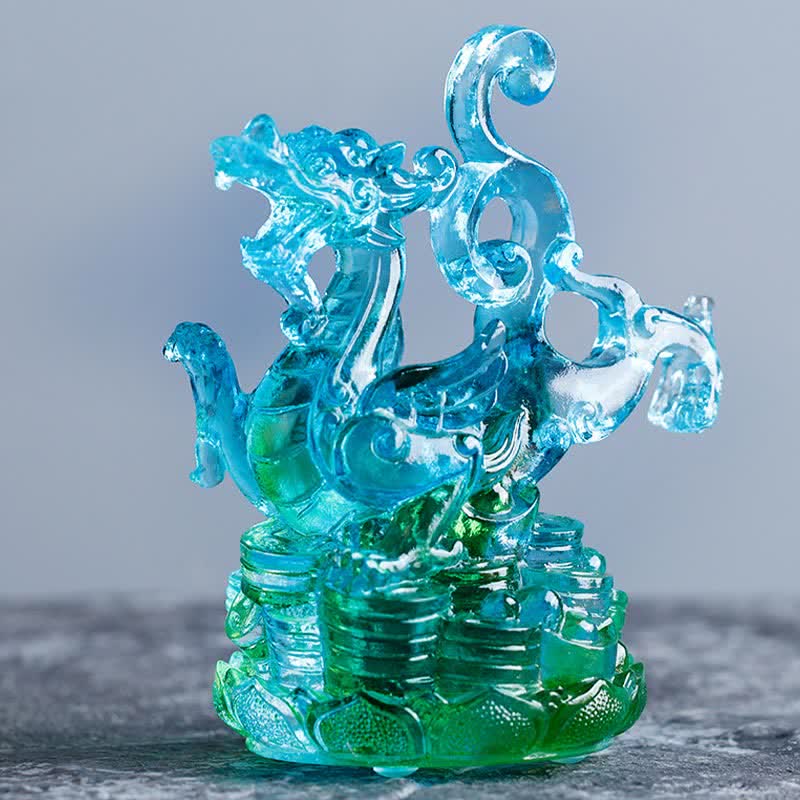 Mythstone Feng Shui Four Symbols Azure Dragon Handmade Liuli Crystal Art Piece Home Office Decoration