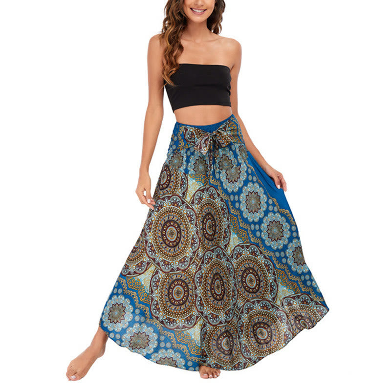 Mythstone Two Style Wear Bohemian Mandala Flower Lace-up Skirt Dress