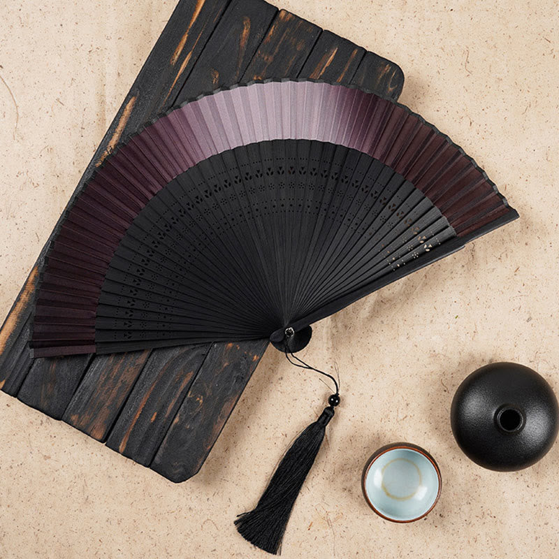 Mythstone Solid Color Gradient Hollow Engraved Handheld Bamboo Folding Fan