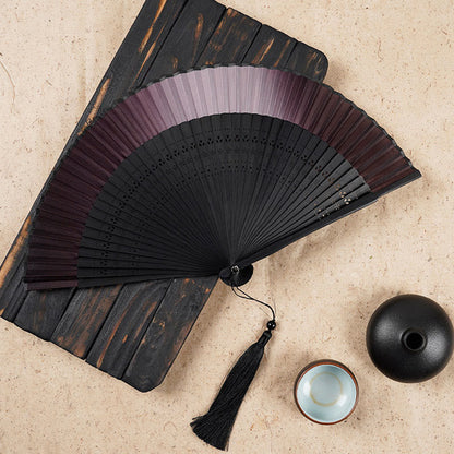 Mythstone Solid Color Gradient Hollow Engraved Handheld Bamboo Folding Fan