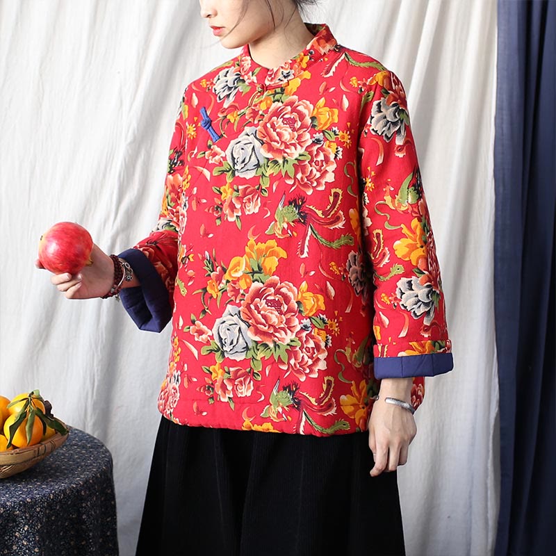 Mythstone Flowers Cotton Linen Jacket Shirt Chinese Northeast Style Winter Clothing